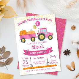 Invitación Chicas de calabaza de tractores rosados Cumpleaños