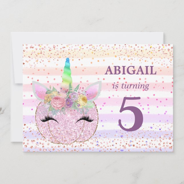 Invitación Chicas de calabaza de unicornio purpurina (Anverso)