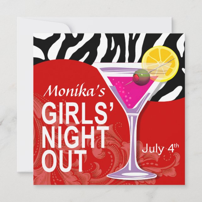 Invitación Chicas de cebra swoop Noche fuera Fiesta de cóctel (Anverso)