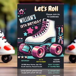 Invitación chicas de chicos geniales Roller Skating 13th Birt