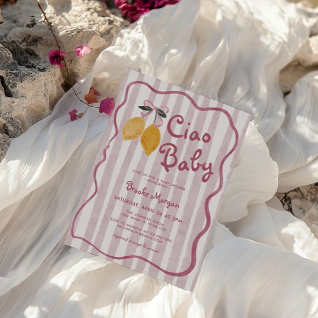 Invitación Chicas de Ciao Baby Lemon Bows Baby Shower (Ciao Baby Girls Lemon Bows Shower Invite)