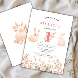 Invitación Chicas de conejitos adorables de lindo 1 cumpleaño