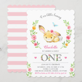 Invitación Chicas de conejitos florales de la primera fiesta 