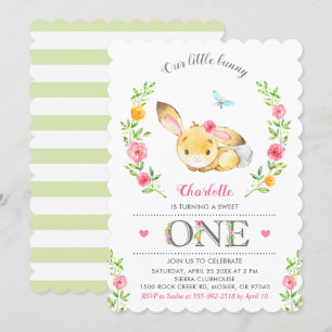 Invitación Chicas de conejitos florales de la primera fiesta