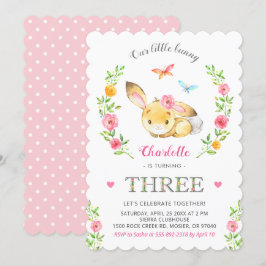 Invitación Chicas de conejitos florales terceras fiestas de c