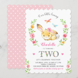 Invitación Chicas de conejo floral cute 2da fiesta de cumplea