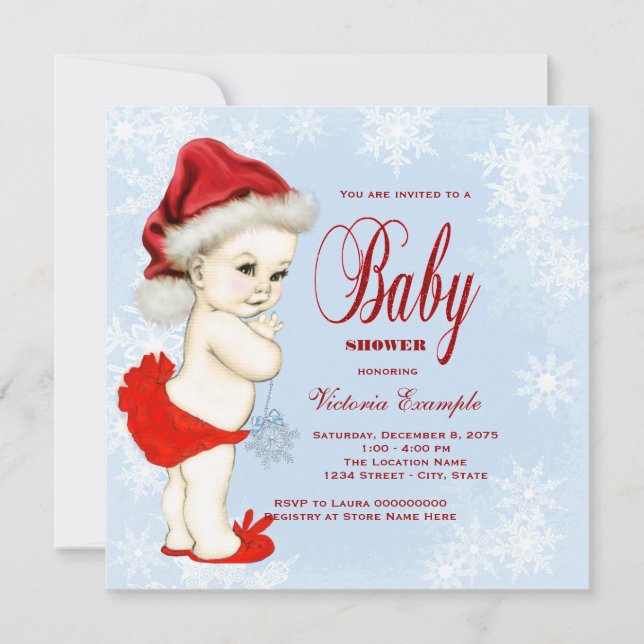 Invitación Chicas de copo de nieve azul Navidad Baby Shower (Anverso)