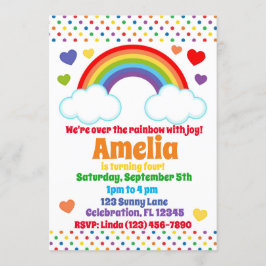 Invitación Chicas de corazones y puntos arcoiris Cumpleaños