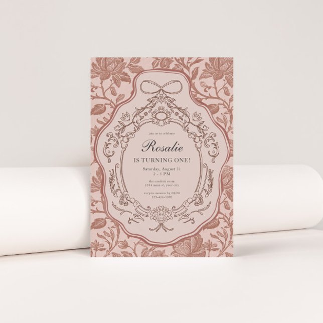 Invitación Chicas de cosecha de adormidera del abuelo 1 cumpl (Preppy Grandmillenial Girls 1st Birthday Invite)