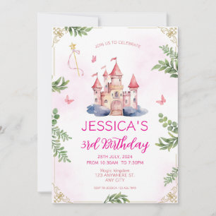 Invitación Chicas de cuento infantil Princesa Rosa Cumpleaños