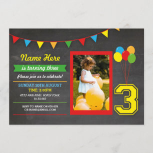 Invitación Chicas de cumpleaños de color primarios Niños 3ª f