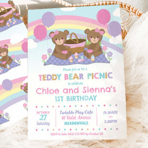 Invitación Chicas de cumpleaños de Cute Teddy Bear