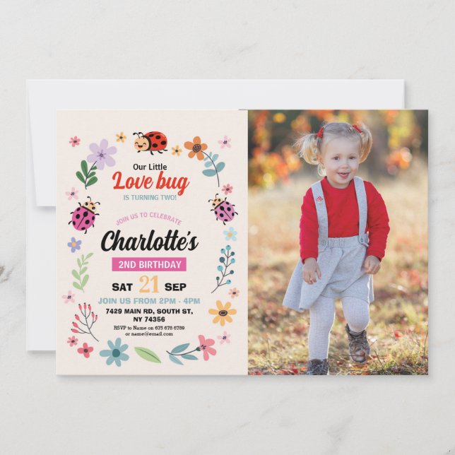 Invitación Chicas de cumpleaños de Lovebug aman fotos de Bug  (Anverso)