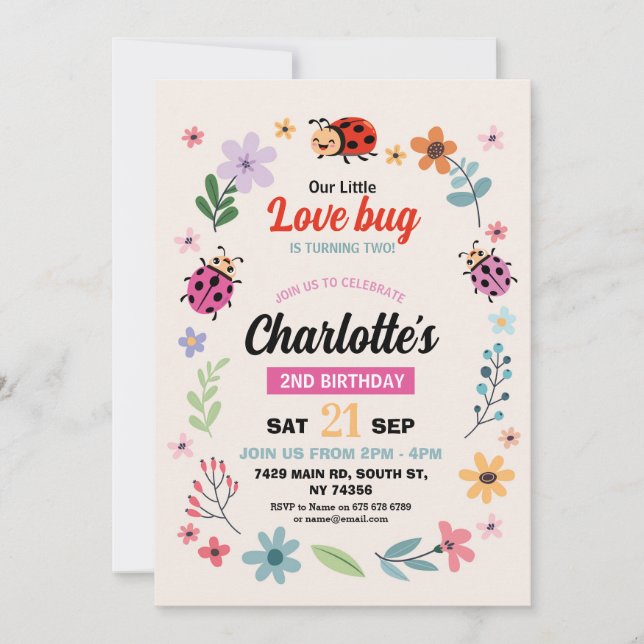Invitación Chicas de cumpleaños de Lovebug Niños aman a Bug L (Anverso)
