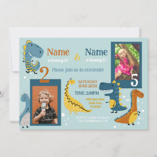 Invitación Chicas de cumpleaños de niños Dino Fiesta comparti