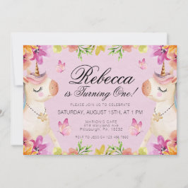 Invitación Chicas de cumpleaños de Rainbow Unicorn