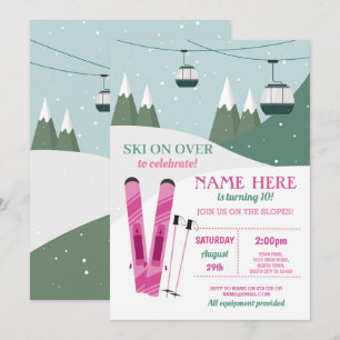 Invitación Chicas de cumpleaños esquiando esquian nieve en sn