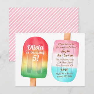 Invitación Chicas de Cumpleaños Fiesta de Helado de Acuarela