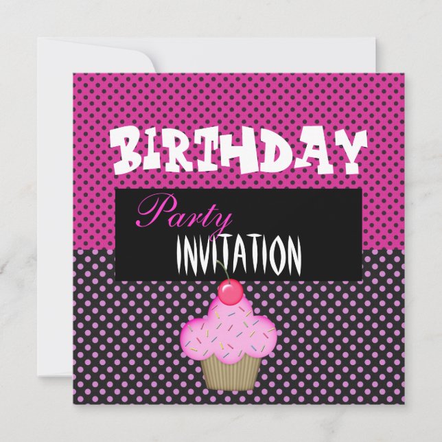 Invitación Chicas de cumpleaños punto rosado de pa (Anverso)