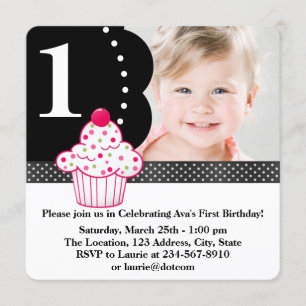 Invitación Chicas de Cupcake de Lunares Foto Cumpleaños 1er