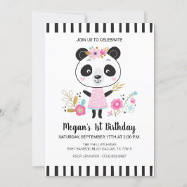 Invitación Chicas de Cute Pink Panda Primer Fiesta de Cumplea