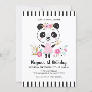 Invitación Chicas de Cute Pink Panda Primer Fiesta de Cumplea