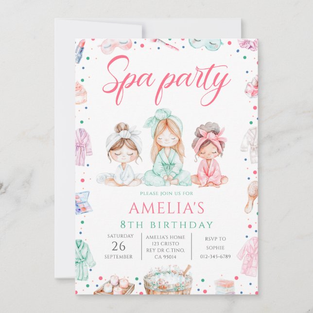 Invitación Chicas de Cute Spa Fiesta (Anverso)
