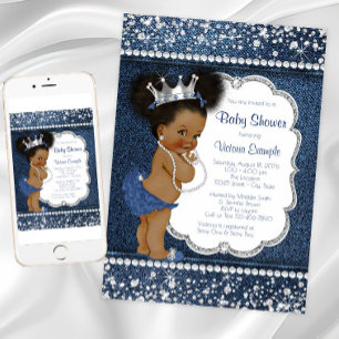 Invitación Chicas de diamantes de mezclilla Baby Shower Afroa