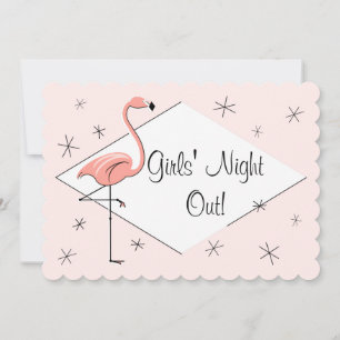 Invitación ¡Chicas De Diamantes Rosados Flamingo De Noche!