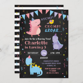 Invitación Chicas de Dinosaur Roar Birthday Chalkboard Dino F