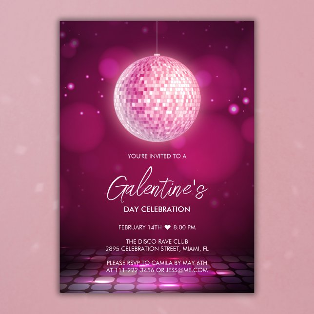 Invitación Chicas de discoteca rosada noche Fiesta de Galenti (Pink Disco Girls Night Galentine's Day Party Invitation)