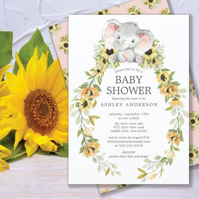 Invitación Chicas de Elefantes de Sunflower y Baby Baby Showe (Subido por el creador)