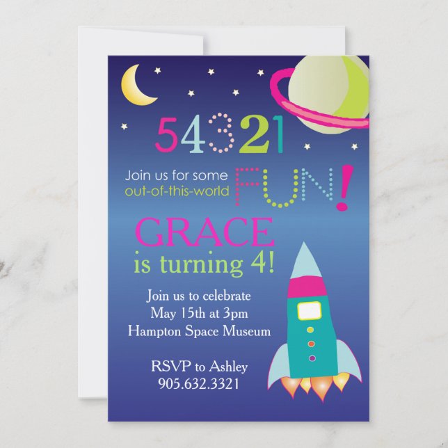Invitación Chicas de este Fiesta espacial mundial (Anverso)