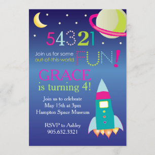 Invitación Chicas de este Fiesta espacial mundial