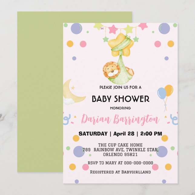 Invitación Chicas de fiesta con una estrella de lión lindo gl (Anverso / Reverso)