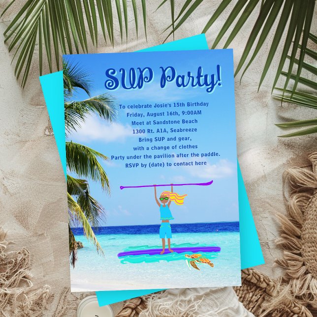 Invitación Chicas de fiesta de cumpleaños de SUP Tropical Rem (Subido por el creador)