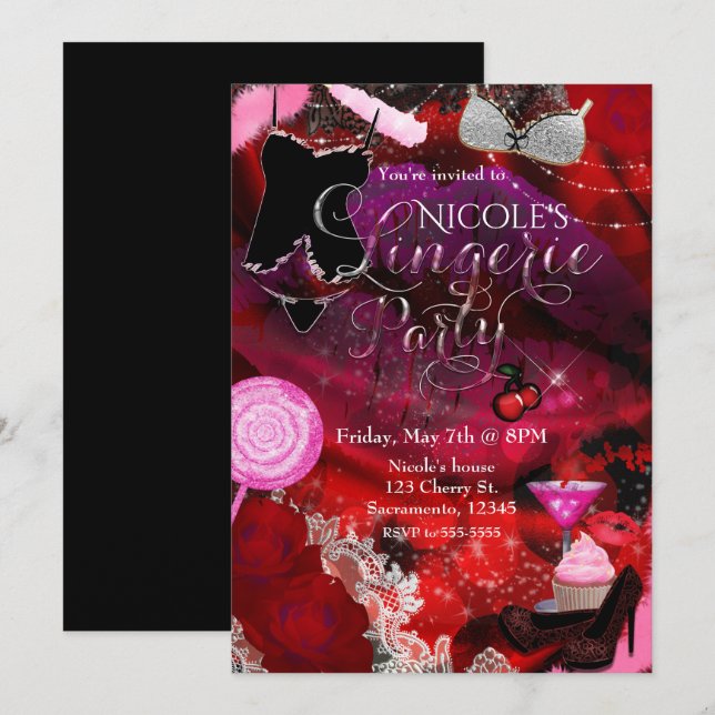 Invitación Chicas de Fiestas de lencería y caramelos invitan  (Anverso / Reverso)