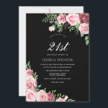 Invitación Chicas de flores negras y Rubor invitan a cumplir<br><div class="desc">Los Chicas de Flores Negra y Rubor invitan al elegante diseño floral rosa borgoñona. Variaciones de la invitación y elementos coincidentes en nuestra tienda</div>