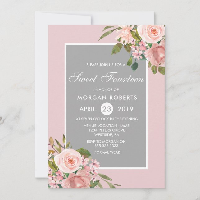 Invitación Chicas de flores rosadas bonitos invitan a cumplir (Anverso)