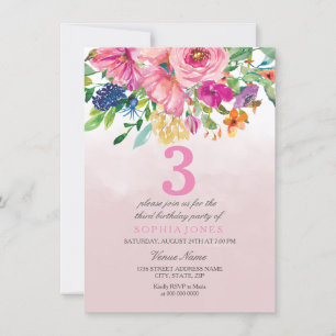 Invitación Chicas de flores rosadas de Rubor fiesta de cumple