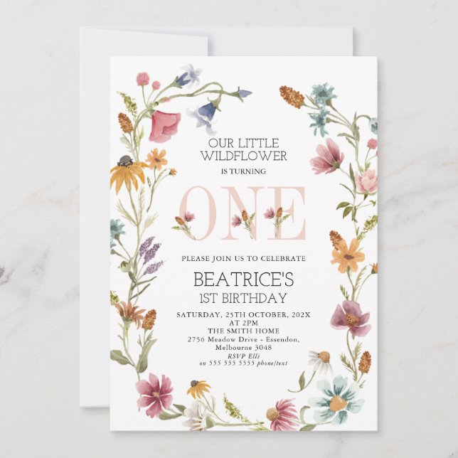Invitación Chicas de flores silvestres multicolor (Anverso)