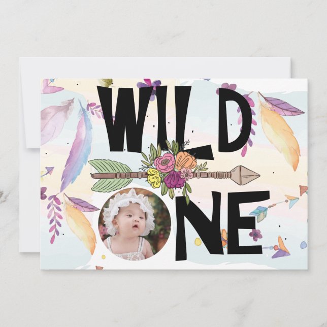 Invitación Chicas de foto de Wild One Boho (Anverso)