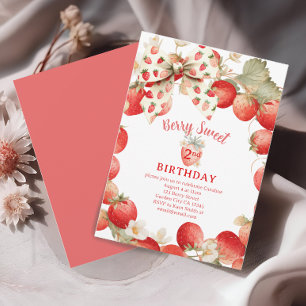 Invitación Chicas de Fresa Cumpleaños de Fresa Dulce Segundo