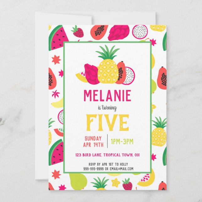 Invitación Chicas de frutas tropicales Tutti Frutti Cumpleaño (Anverso)