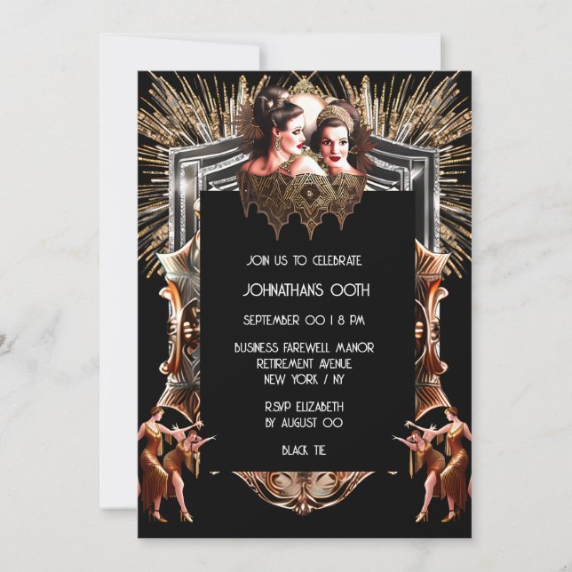 Invitación Chicas de fuegos artificiales de Gatsby celebració (Anverso)
