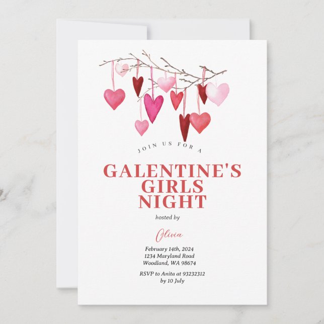 Invitación Chicas de Galentine noche Fiesta de globos de San  (Anverso)