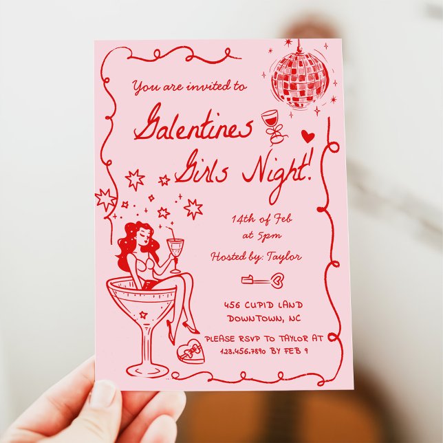 Invitación Chicas de Galentines Fiesta nocturno Valentine Fie (Subido por el creador)