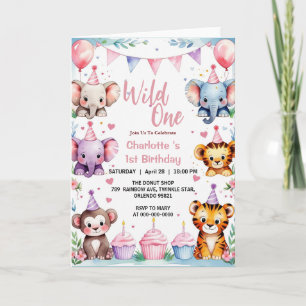 Invitación Chicas de globos de animales salvajes One Cute 1º