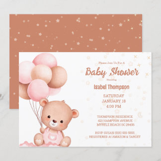 Invitación Chicas de globos de Oso de Teddy Baby Shower