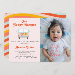 Invitación Chicas de Groovy Camper Van en primer cumpleaños